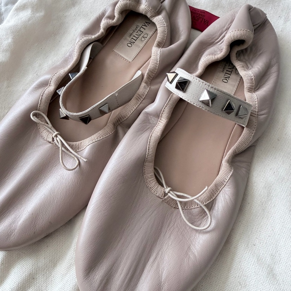 Valentino Garavani Blush Leather Flats with Studs